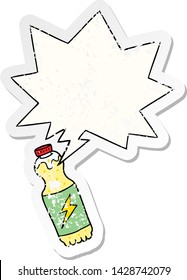 Cartoon-Soda-Flasche mit Redeblase bedrückter alter Aufkleber