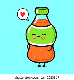 Cartoon Soda Can with a heart, expressing love and joy, with a cute expression on a blue background.