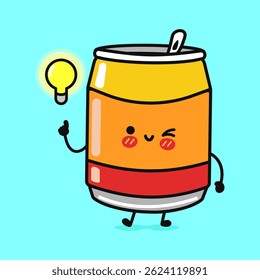 A cartoon Soda Can with a lightbulb above its head, showing a great idea.