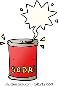 cartoon soda can with speech bubble in smooth gradient style