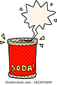 cartoon soda can with speech bubble in comic book style