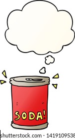 cartoon soda can with thought bubble in smooth gradient style