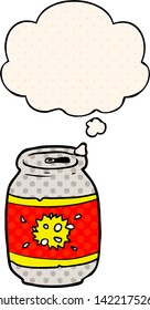 cartoon soda can with thought bubble in comic book style
