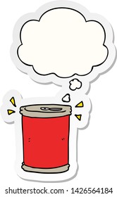 cartoon soda can with thought bubble as a printed sticker