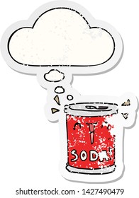 cartoon soda can with thought bubble as a distressed worn sticker