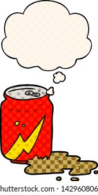 cartoon soda can with thought bubble in comic book style