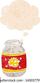 cartoon soda can with thought bubble in grunge distressed retro textured style