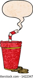 cartoon soda cup with speech bubble in retro texture style