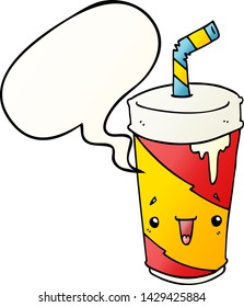 Cartoon-Soda-Tasse mit Sprachblase in glattem Farbverlauf-Stil
