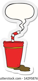 taza de soda de dibujos animados con pegatina de burbuja de habla