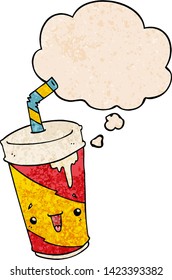 taza de soda de dibujos animados con burbuja de pensamiento en estilo de textura gruesa
