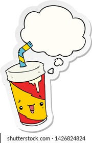 taza de refresco de dibujos animados con burbuja de pensamiento como pegatina impresa