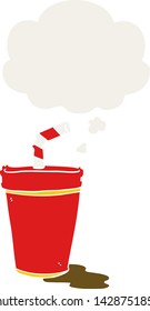 cartoon soda cup with thought bubble in retro style