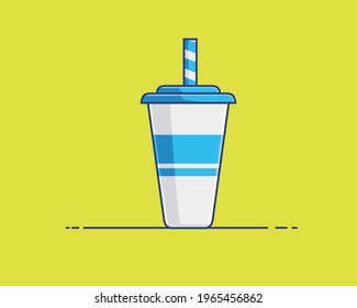 Cartoon of soda drink in paper cup, glass, fruits juice, tea. Cartoon Flat Style Icon illustration Premium Vector