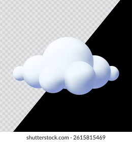 Cartoon soft cloud icon. Weather forecast. 3D render style on transparent background. For dark and bright backgrounds.