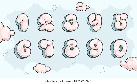 Cartoon soft color numbers 1, 2, 3, 4, 5, 6, 7, 8, 9 set. Vector color bubble illustration for kids design 