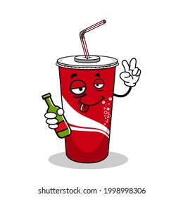 Cartoon soft drink cola mascot, vector illustration of a cute soft drink character mascot. Flat Vector