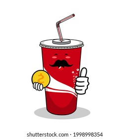 Cartoon Soft Drink Cola Mascot, Vector Illustration Of A Cute Soft Drink Character Mascot. Flat Vector