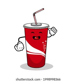 Cartoon soft drink cola mascot, vector illustration of a cute soft drink character mascot. Flat Vector