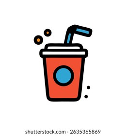 Cartoon Soft Drink Cup Icon with Straw