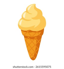 Cartoon soft vanilla Ice Cream in waffle cone. Vector isolated illustration on white background