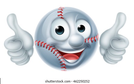 Cartoon softball or baseball ball man mascot character doing thumbs up