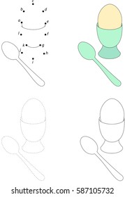Cartoon soft-boiled egg and spoon. Dot to dot educational game for kids