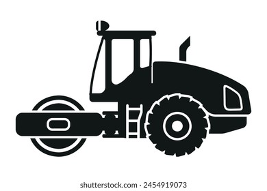 Cartoon soil compactor roller silhouettes. Heavy machinery for construction and mining