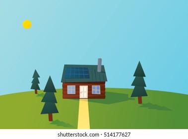 Cartoon Solar Powered Log Cabin