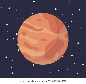 Cartoon solar system planet in flat style. Planet mars on dark space with stars vector illustration.