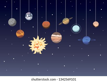 Cartoon solar system planets. Astronomical observatory small planet pluto, venus mercury neptune uranus