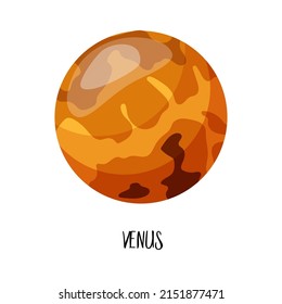 Cartoon solar system planets. Venus. Vector illustration for kids. Astronomy galaxy space