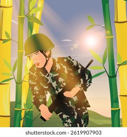 cartoon soldier in action illustration