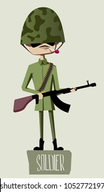 Cartoon Soldier with Automatic Rifle