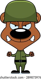A cartoon soldier bear looking angry.