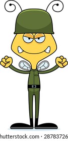 A cartoon soldier bee looking angry.
