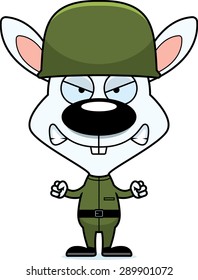 A cartoon soldier bunny looking angry.