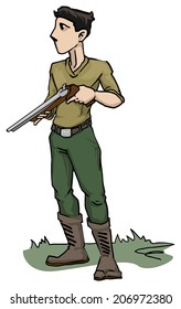 Cartoon soldier character with gun, vector illustration