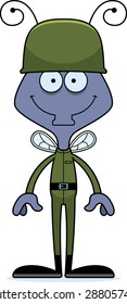 A cartoon soldier fly smiling.