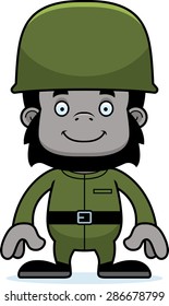 A cartoon soldier gorilla smiling.