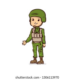 Cartoon soldier. Kawaii soldier.