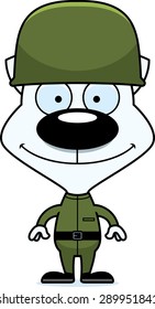 A cartoon soldier kitten smiling.
