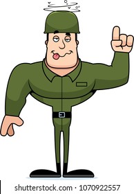 A cartoon soldier looking drunk.