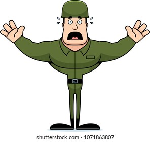 A cartoon soldier looking scared.