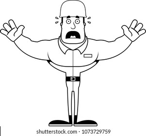 A cartoon soldier looking scared.