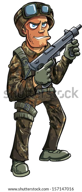 Cartoon Soldier Machine Gun Isolated On Stock Vector (Royalty Free ...