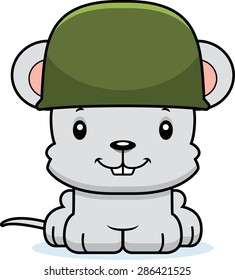 A cartoon soldier mouse smiling.