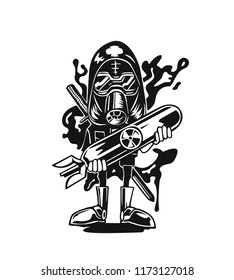 Cartoon soldier with nuclear weapon. Isolated on white vector illustration. Cartoon soldier with nuclear weapon. Isolated on white vector illustration.