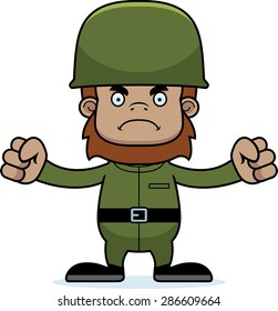 A cartoon soldier sasquatch looking angry.