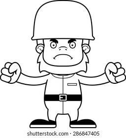A cartoon soldier sasquatch looking angry.
